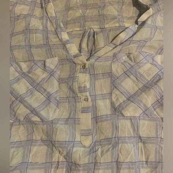 Zara XS Blue Plaid lightweight sheer cotton coquette style shirt dainty details - Picture 3 of 6